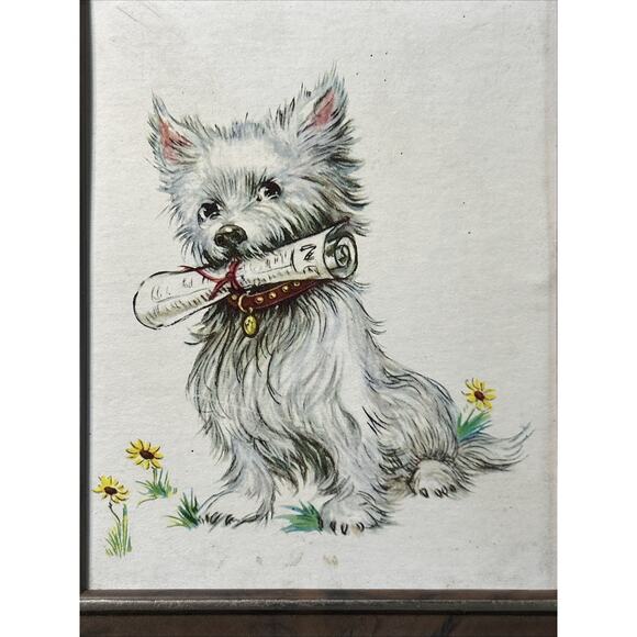 Vintage Plastic Framed Dog Print West Highland White Terrier 7” x 6” - Picture 2 of 7